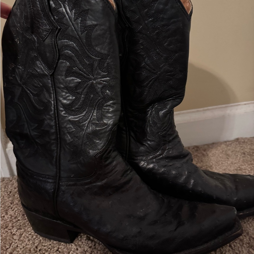 Stetson Black Heeled Boots ostrich leather